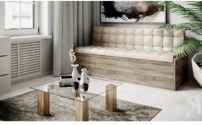 Форест Скамья прямая (Дуб Сонома трюфель/Кожзам бежевый)