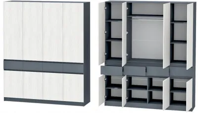 Иннэс-10 Шкаф 4-х створчатый, Графит\Ясень Анкор Св.