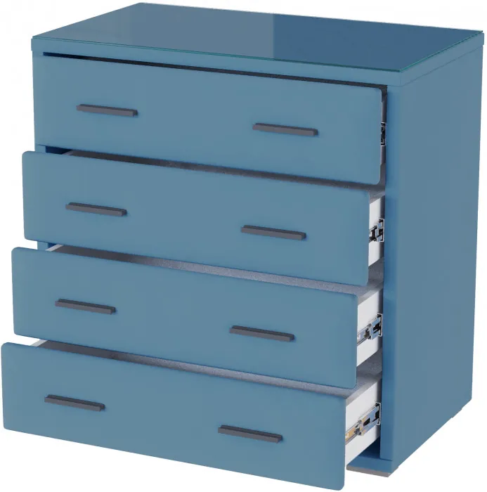 Интерьерный комод со стеклом светло-голубой