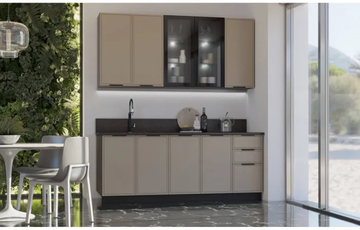 Кухня МДФ 2000/900 Николь (Холст темно-зеленый, Графит)