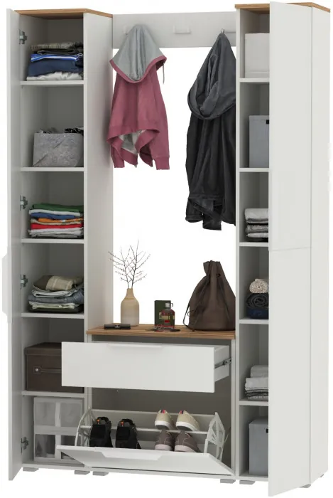 Октава Прихожая 19, белый шагрень/дуб крафт золотой/фасады МДФ белый шагрень