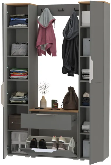 Октава Прихожая 19, серый графит/дуб крафт золотой/фасады МДФ серый графит