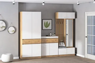 Модульная Прихожая Иннэс-10, набор 2, Дуб крафт золотой/Белый глянец