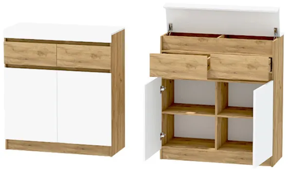 Модульная Прихожая Иннэс-10, набор 2, Дуб крафт золотой/Белый глянец