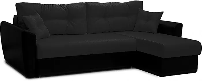 Диван-еврокнижка угловой Амстердам, 160х200, рогожка/экокожа черный