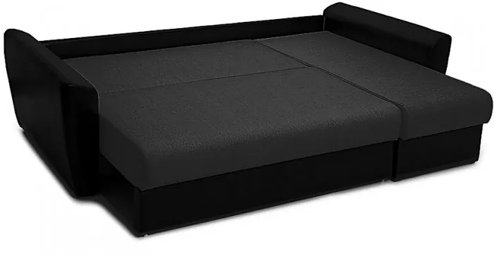 Диван-еврокнижка угловой Амстердам, 160х200, рогожка/экокожа черный