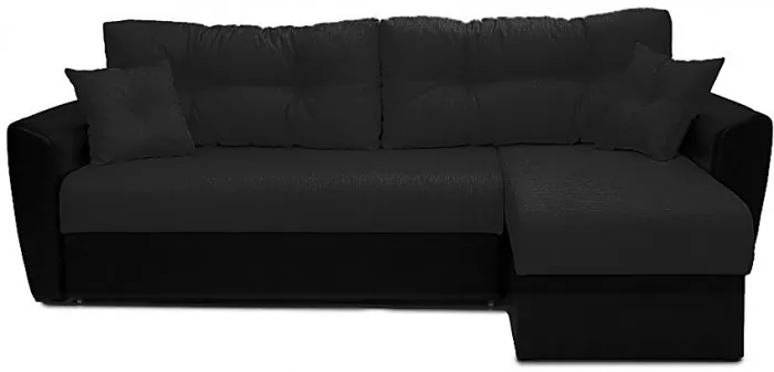 Диван-еврокнижка угловой Амстердам, 160х200, рогожка/экокожа черный