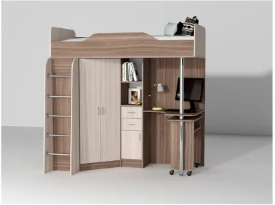 Кровать-чердак Бриз-1 80х190 (Ясень шимо темный / светлый)