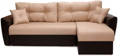 Диван-еврокнижка угловой Амстердам, 150х200, рогожка/экокожа бежево-коричневый