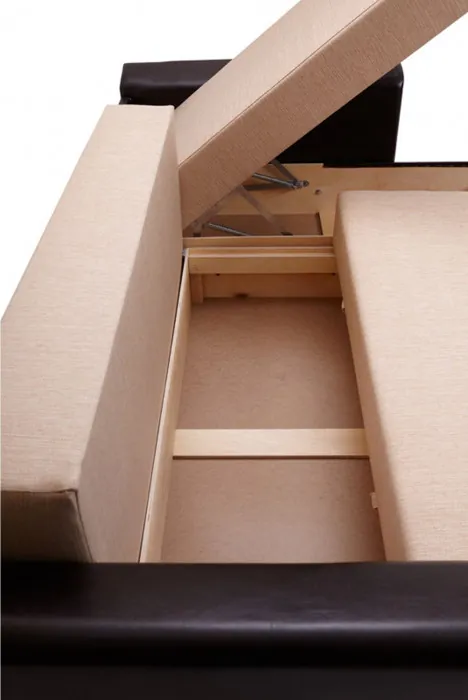 Диван-еврокнижка угловой Амстердам, 150х200, рогожка/экокожа бежево-коричневый