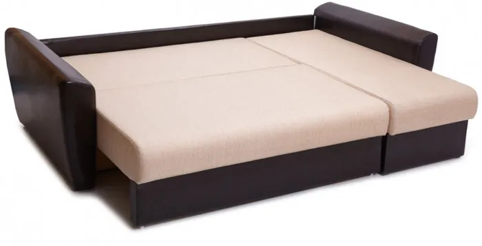 Диван-еврокнижка угловой Амстердам, 150х200, рогожка/экокожа бежево-коричневый