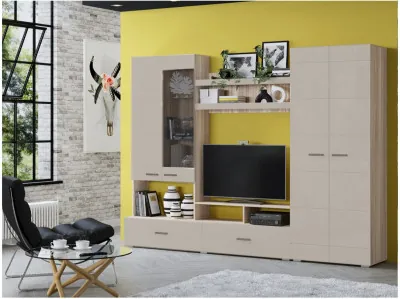 Гостиная Гамма-17 МДФ (Латте глянец, Ясень шимо светлый)