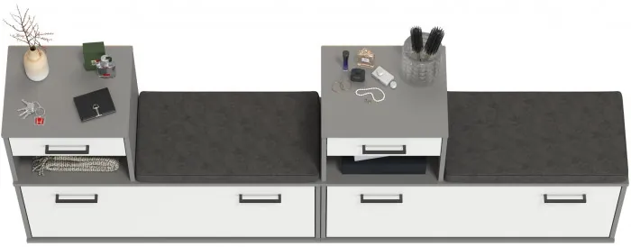 Лира ГК 2-0714+2-0714графбел Тумба под обувь, цвет графит/белый, ШхГхВ 200х33х75,5 см., универсальная сборка