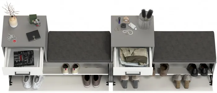 Лира ГК 2-0714+2-0714графбел Тумба под обувь, цвет графит/белый, ШхГхВ 200х33х75,5 см., универсальная сборка