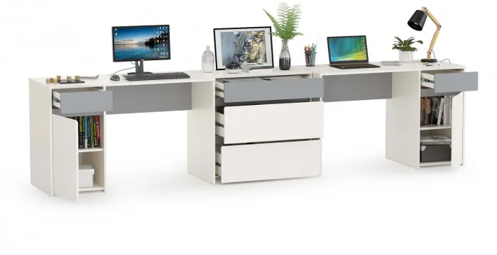 Торонто Компоновка № 09, цвет белый шагрень/стальной серый, ШхГхВ 320х53,1х75,3 см., универсальная сборка