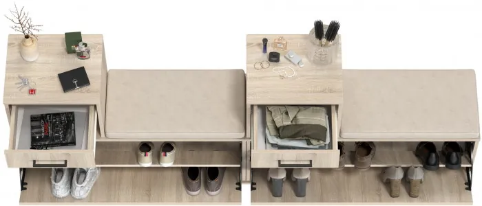 Лира ГК 2-0714+2-0714дубсон Тумба под обувь, цвет дуб сонома, ШхГхВ 200х33х75,5 см., универсальная сборка