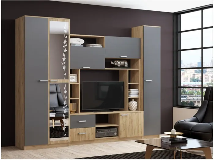 Гостиная Флора-4 ЛДСП (Ясень шимо темный / светлый)