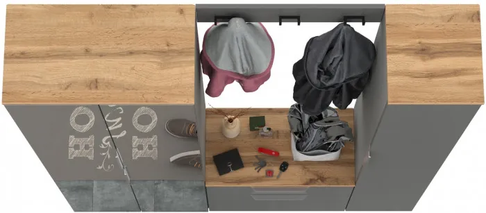 Октава Прихожая 23, серый графит/дуб крафт золотой/фасады МДФ серый графит