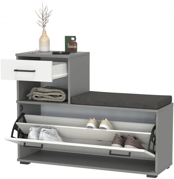 Лира ГК 2-0714граф/бел Тумба под обувь, цвет графит/белый, ШхГхВ 100х33х75,5 см., универсальная сборка