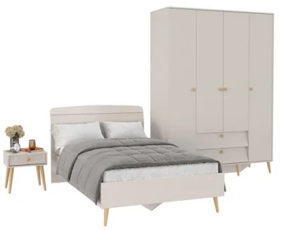 Афина Спальня Кровать 1200 + Шкаф 4-х дверный + Тумба, кашемир серый