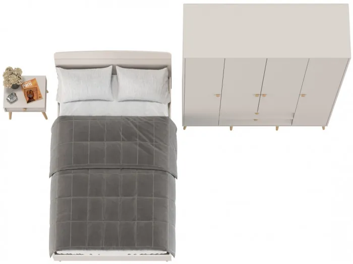 Афина Спальня Кровать 1200 + Шкаф 4-х дверный + Тумба, кашемир серый