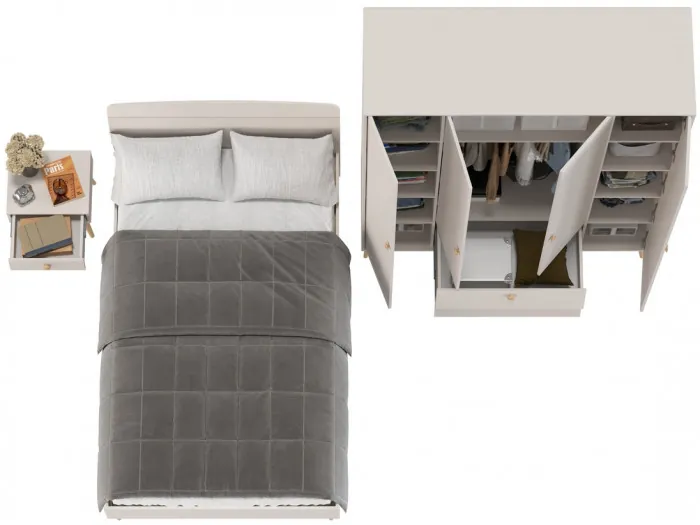 Афина Спальня Кровать 1200 + Шкаф 4-х дверный + Тумба, кашемир серый