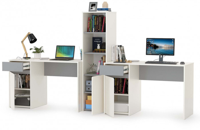 Торонто Компоновка № 15, цвет белый шагрень/стальной серый, ШхГхВ 280х53,1х149,7 см., универсальная сборка