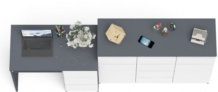 Мори компьютерный стол МС-6 правый + Комод МК1200.4, графит/белый