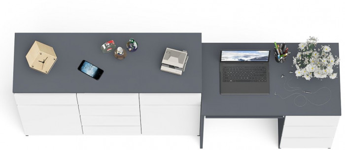 Мори компьютерный стол МС-6 правый + Комод МК1200.4, графит/белый