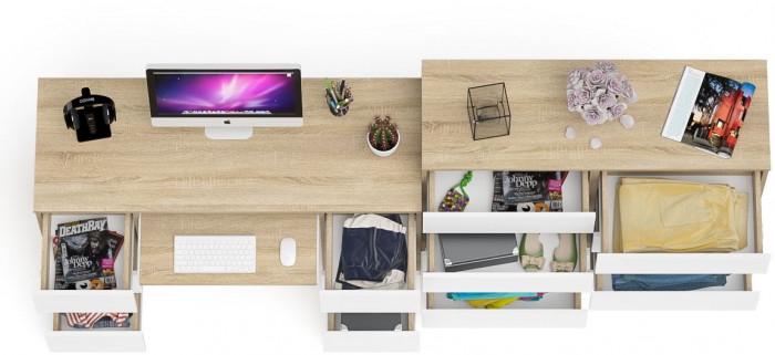 Мори Стол компьютерный МС-2 + Комод МК1200.8, цвет дуб сонома/белый, ШхГхВ 255,8х50х94 см., универсальная сборка