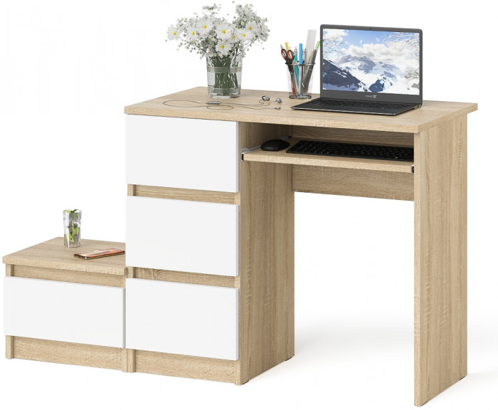 Мори Стол компьютерный МС-6 левый + Тумба ТМП400.1, цвет дуб сонома/белый, ШхГхВ 130,4х50х76,6 см., выдвижные ящики слева, НЕ универсальная сборка