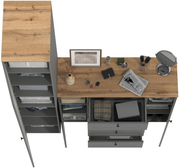 Остин Прихожая 09, цвет серый графит/дуб крафт золотой, ШхГхВ 160х54,3х229,6 см., универсальная сборка