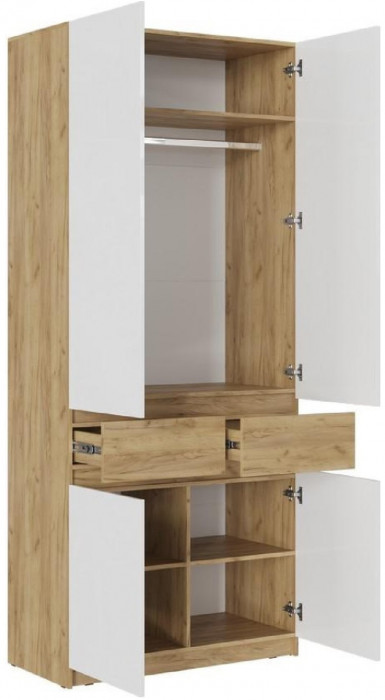 Роджина Шкаф двухстворчатый (Белый глянец, Дуб Крафт Золотой)