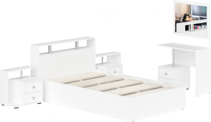 Камелия спальня № 6 Кровать 1200 + Две тумбы + Стол косметический + Зеркало, белый