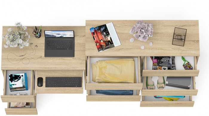 Мори компьютерный стол МС-6 левый + Комод МК1200.8, дуб сонома