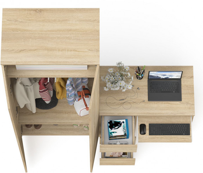 Мори компьютерный стол МС-6 левый + Шкаф МШ800.1, дуб сонома