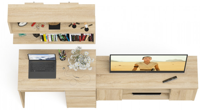 Мори компьютерный стол МС-6 правый + Тумба МТВ1200.1 + Полка 900, дуб сонома