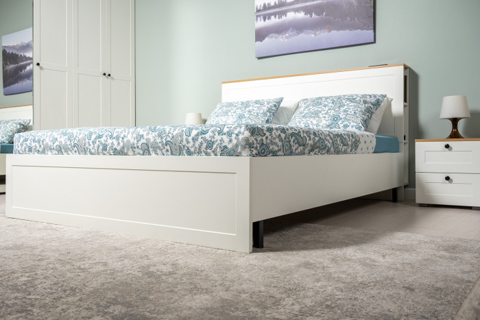 Остин 11.53 Кровать + ортопед, белый шагрень/дуб крафт золотой