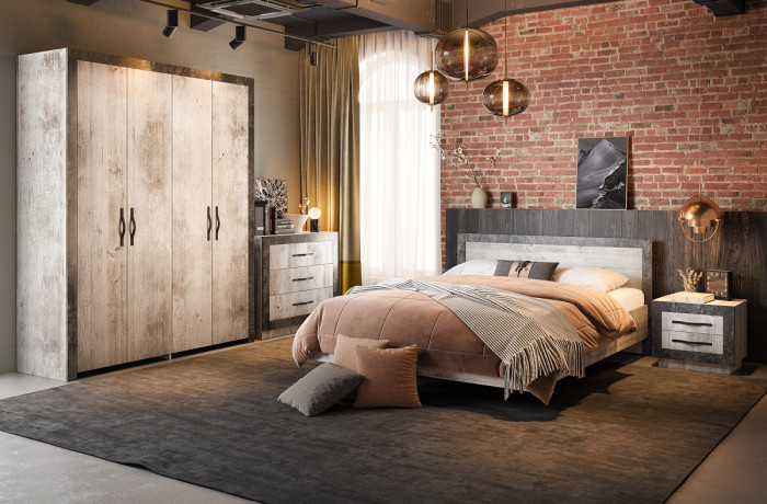 Кровать двуспальная 160х200 "Эстель" - Сосна шале/Бетон спаркс