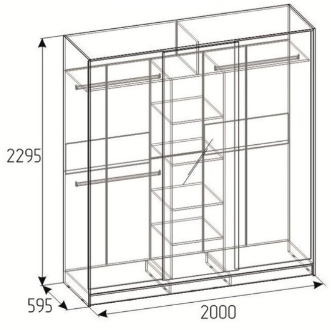 Шкаф-купе трехдверный с зеркалом 2000 Домашний Ателиер светлый