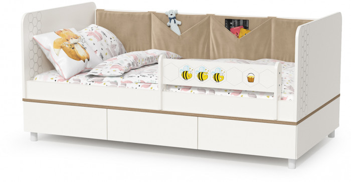 Эйп Детская № 3, цвет белый/дуб белый, сп. м. 800х1600 мм., б/м, основание есть, максимальная нагрузка 80 кг., рекомендуемая высота матраса 120 мм.