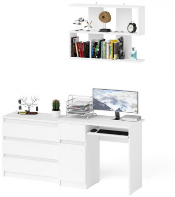 Мори Стол компьютерный МС-1 левый + Комод МК800.1 + Полка 900, цвет белый, ШхГхВ 170,4х50х209,6 см., НЕ универсальная сборка