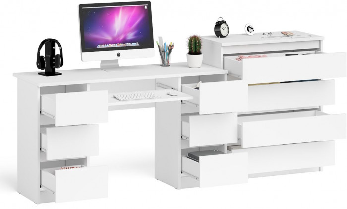 Мори компьютерный стол МС-2 + Комод МК800.4, белый