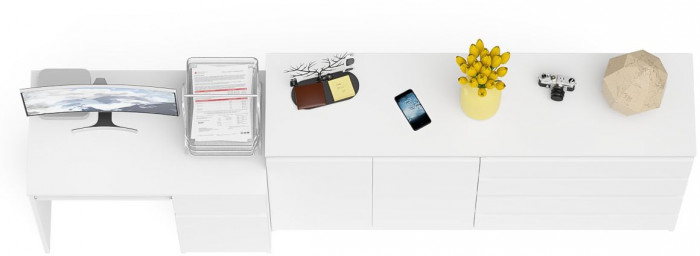 Мори Стол компьютерный МС-1 правый + Комод МК1600.1, цвет белый, ШхГхВ 250,4х50х94 см., выдвижной ящик справа, НЕ универсальная сборка