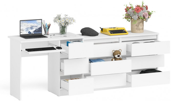 Мори компьютерный стол МС-6 правый + Комод МК1200.6, белый