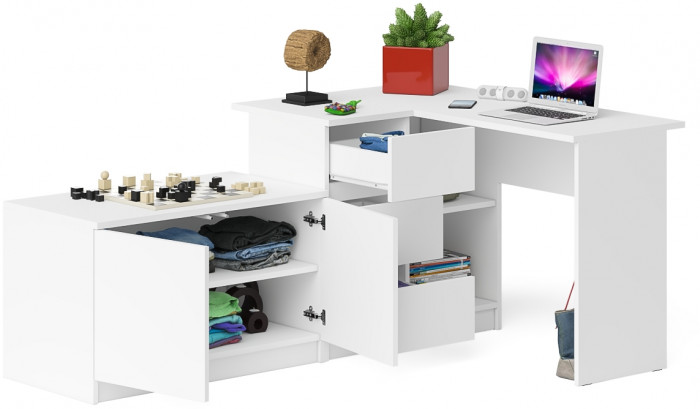 Мори Стол компьютерный МС-16 левый + Тумба МА900.1, цвет белый, ШхГхВ 214,8х84,9х76,6 см., выдвижные ящики слева, НЕ универсальная сборка