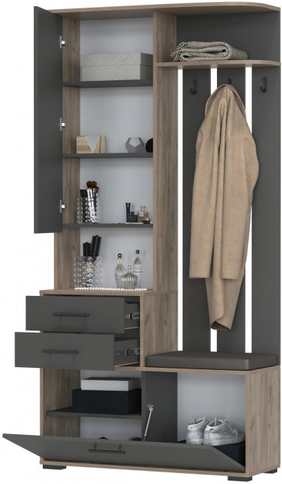 Прихожая 2-3431дкт/граф Домино - Шкаф с вешалкой, дуб крафт табачный/графит