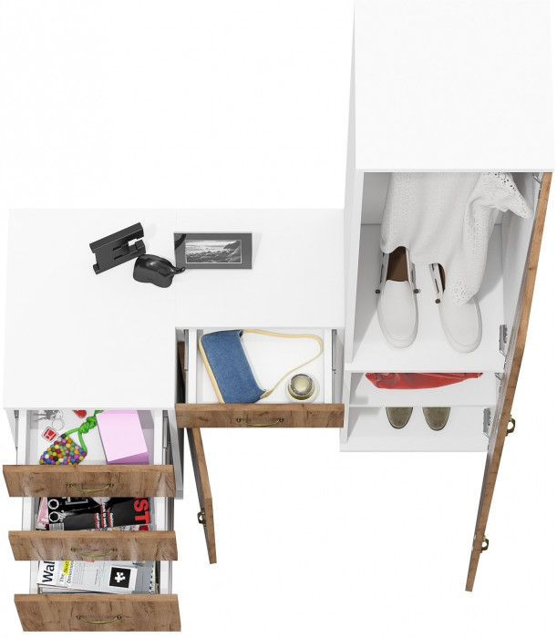 Лидер-8 Пенал МД 21Б + Тумба МД 3.15 + Тумба МД 3.16, белый шагрень/крафт золото