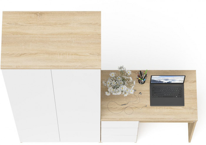 Мори компьютерный стол МС-6 левый + Шкаф МШ800.1, дуб сонома/белый