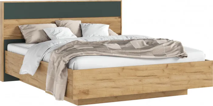 Кровать парящая 1,6м (ортопед металл), Крафт золотой/Изумрудный